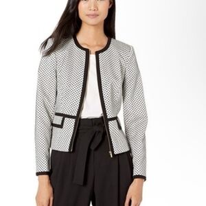 CALVIN KLEIN women’s black white zippered blazer jacket sz 6P career work office